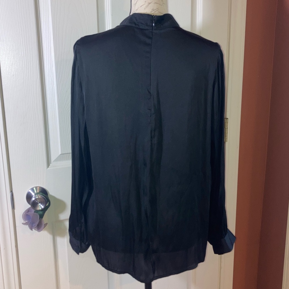 Oak & Fort High Neck Long Sleeve Blouse Black sz Small - Picture 3 of 5